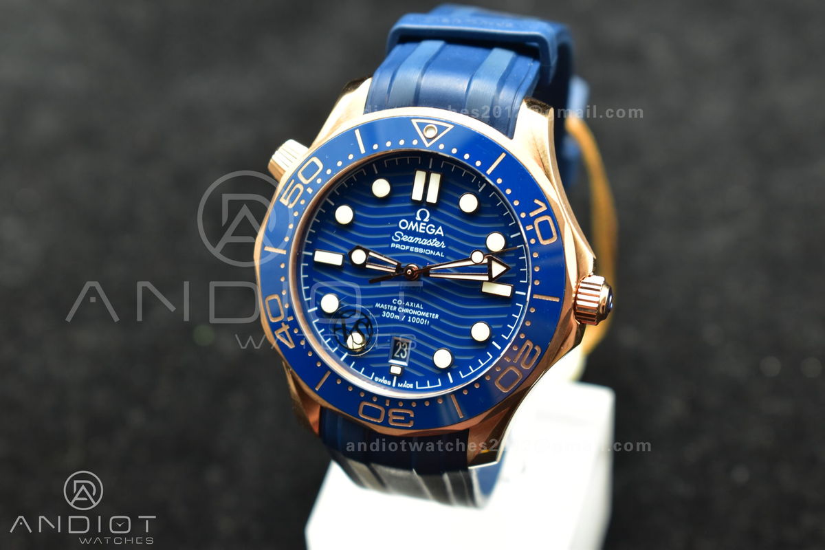 Seamaster Diver 300M SS/RG VSF 1:1 Best Edition Blue Ceramic Blue Dial On SS Bracelet A8800